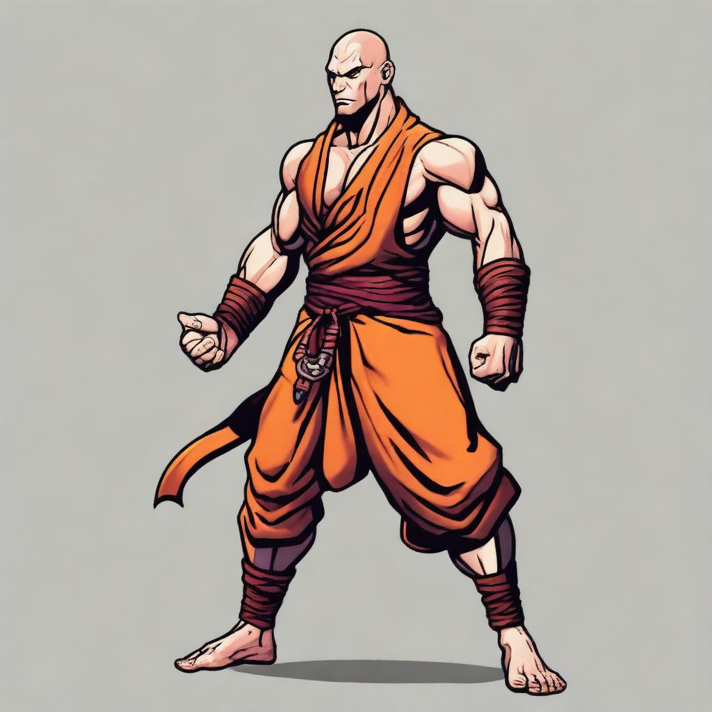 This is a character design image in digital art form of a 25-year-old muscular human monk from Dungeons and Dragons