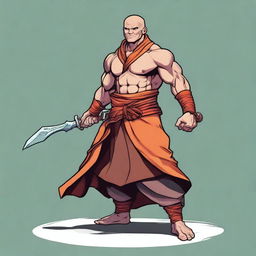 This is a character design image in digital art form of a 25-year-old muscular human monk from Dungeons and Dragons