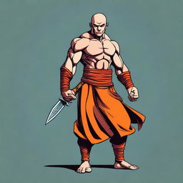 This is a character design image in digital art form of a 25-year-old muscular human monk from Dungeons and Dragons