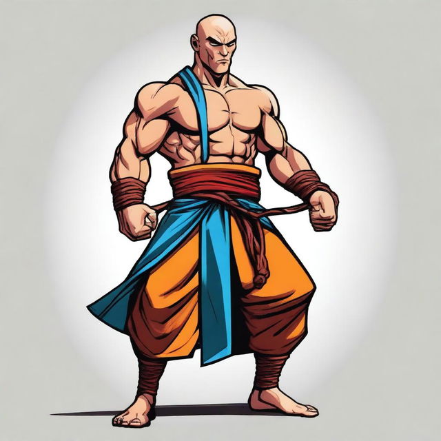 This is a character design image in digital art form of a 25-year-old muscular human monk from Dungeons and Dragons