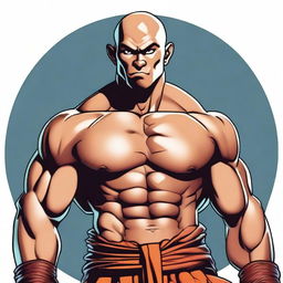 A high-quality digital art portrait of a 25-year-old muscular, shirtless human monk from Dungeons and Dragons