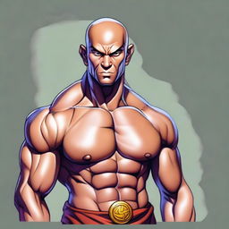 A high-quality digital art portrait of a 25-year-old muscular, shirtless human monk from Dungeons and Dragons