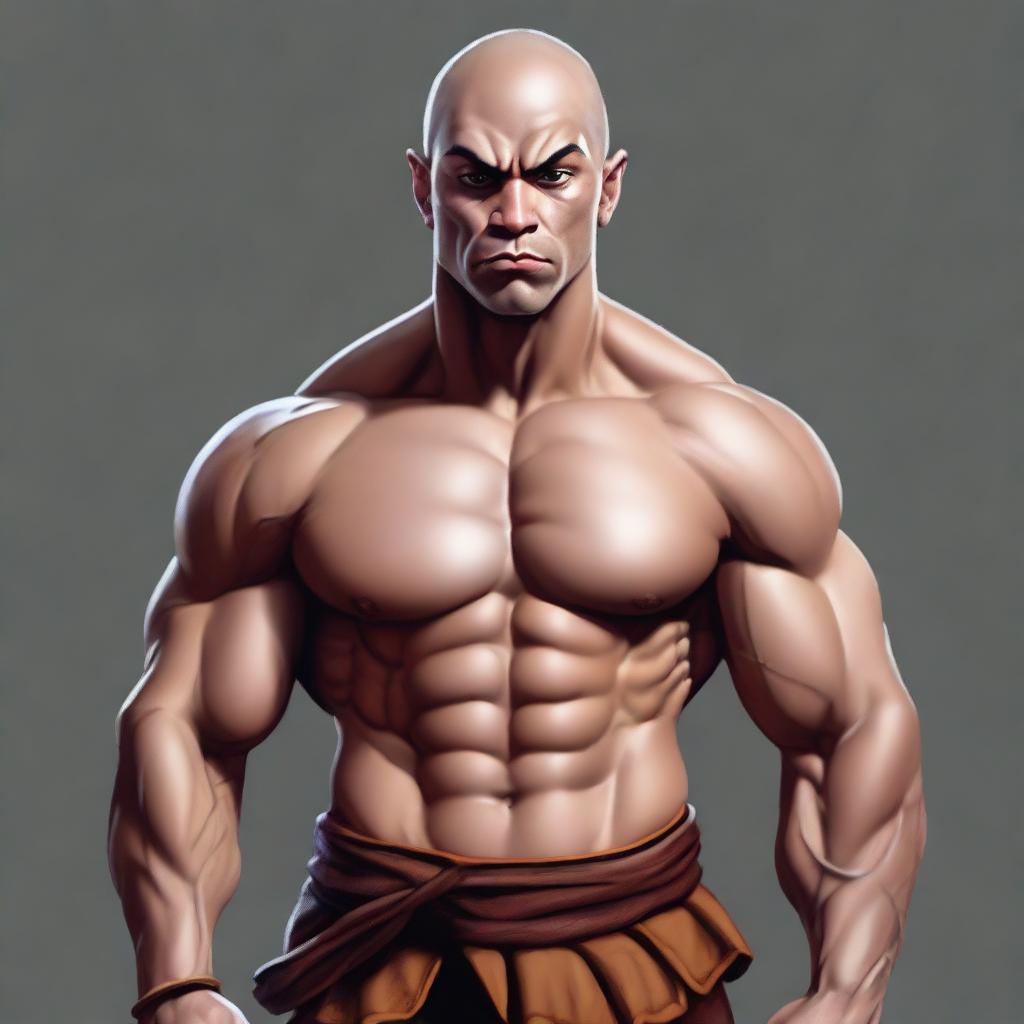 An ultra-high-quality, realistic digital art portrait of a 25-year-old muscular, shirtless human monk from Dungeons and Dragons