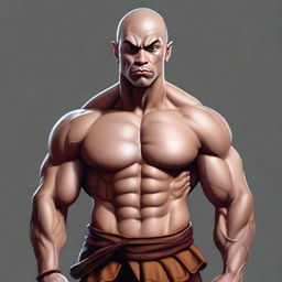 An ultra-high-quality, realistic digital art portrait of a 25-year-old muscular, shirtless human monk from Dungeons and Dragons