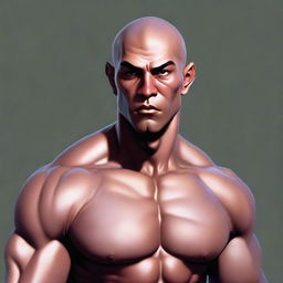 An ultra-high-quality, realistic digital art portrait of a 25-year-old muscular, shirtless human monk from Dungeons and Dragons