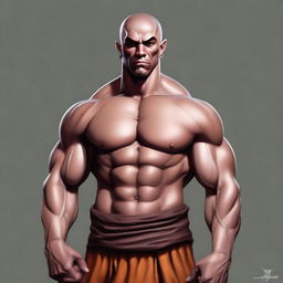 An ultra-high-quality, realistic digital art portrait of a 25-year-old muscular, shirtless human monk from Dungeons and Dragons