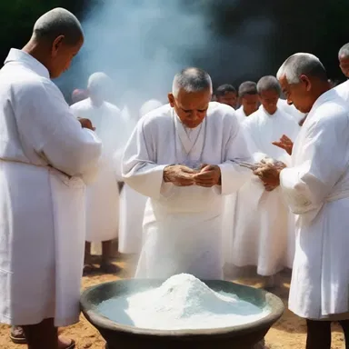 The priest used soda ash during the sacred ritual to symbolize purification and spiritual cleansing.