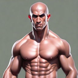 A high-quality, realistic digital art portrait of a young-faced, athletic, muscular, shirtless human monk, reminiscent of the Prince of Persia