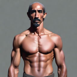 An ultra-high-quality, realistic digital art portrait of an athletic, muscular, shirtless human monk, bearing a striking resemblance to actor Dev Patel