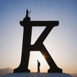 A man confidently standing on top of a large, silhouetted Greek letter sigma