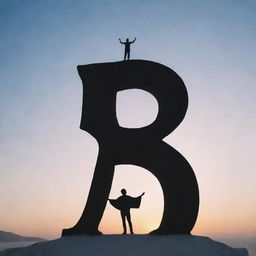 A man confidently standing on top of a large, silhouetted Greek letter sigma