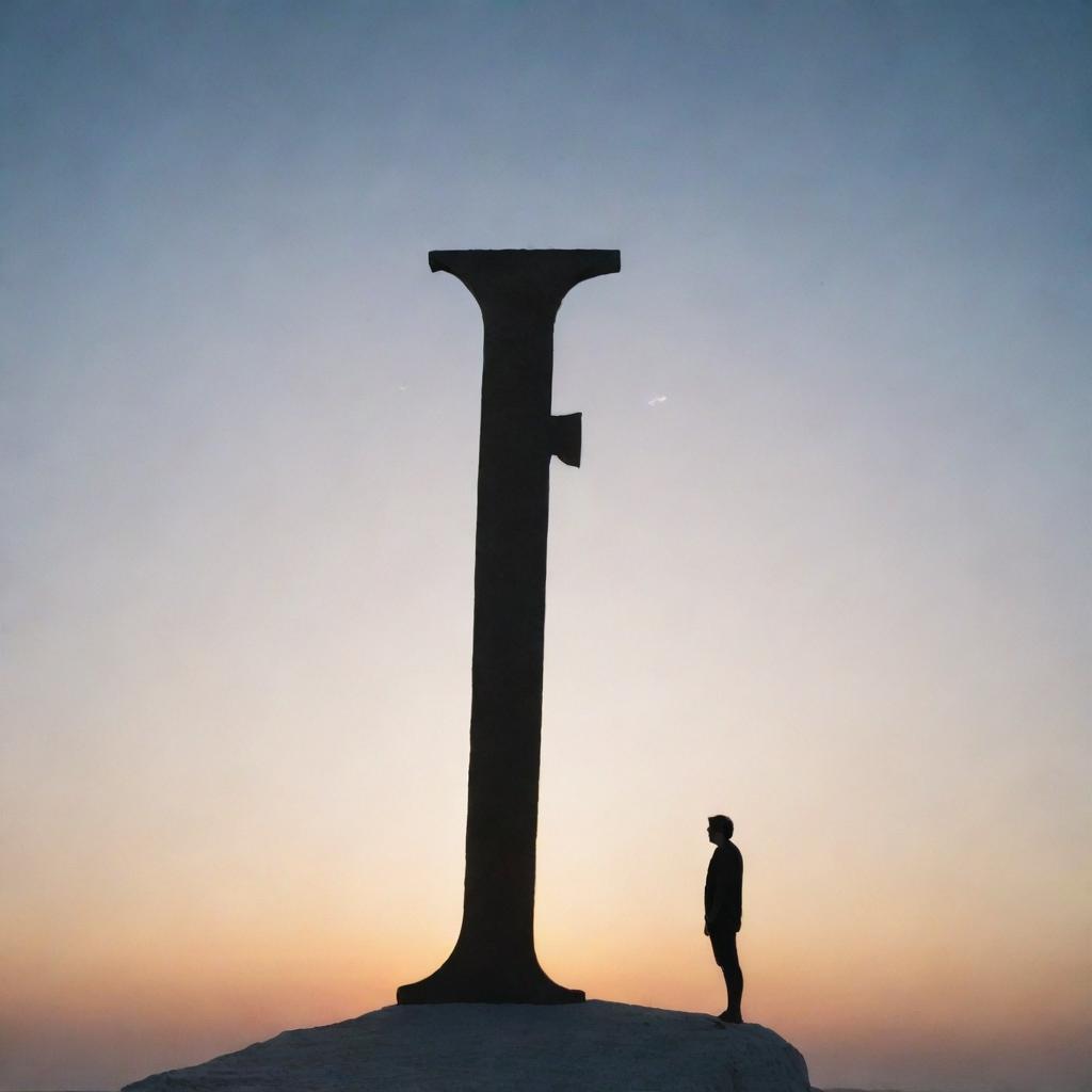 A man confidently standing on top of a large, silhouetted Greek letter sigma