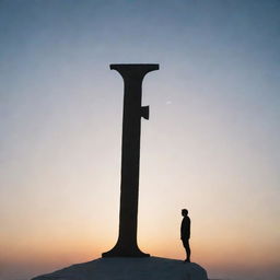 A man confidently standing on top of a large, silhouetted Greek letter sigma