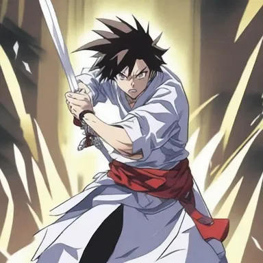The character in the anime series used a table knife to demonstrate his impressive sword-fighting skills during a thrilling battle scene.