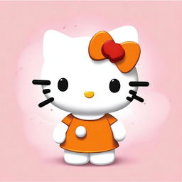 An appealing, high-quality digital art piece showcasing Hello Kitty with a unique twist - her trademark white fur has been replaced with a vibrant shade of orange