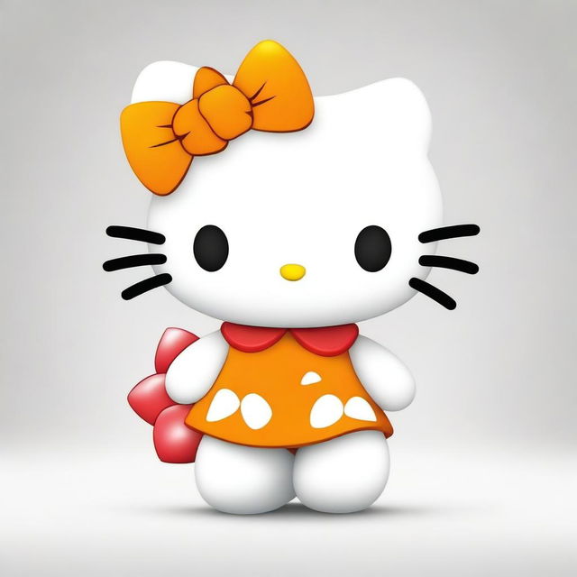 An appealing, high-quality digital art piece showcasing Hello Kitty with a unique twist - her trademark white fur has been replaced with a vibrant shade of orange