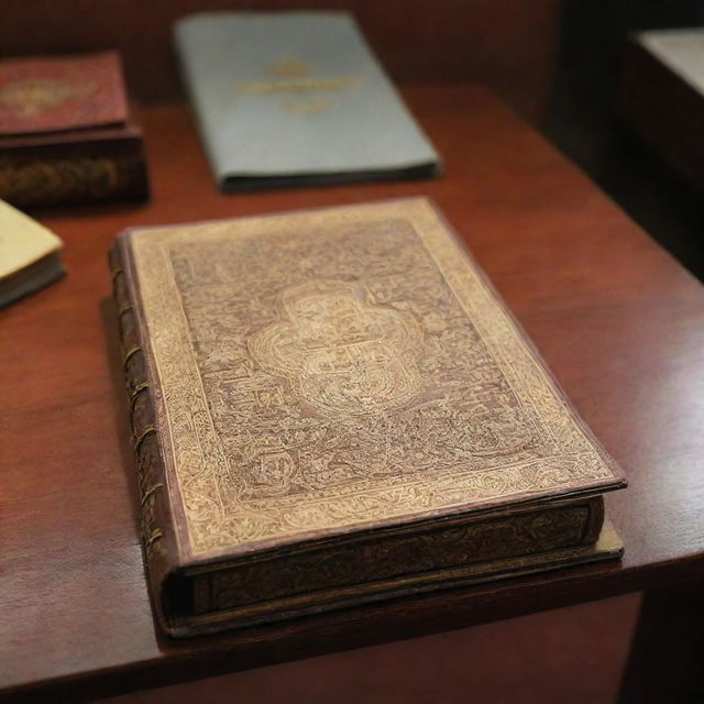 A traditional Minangkabau book displayed on a table