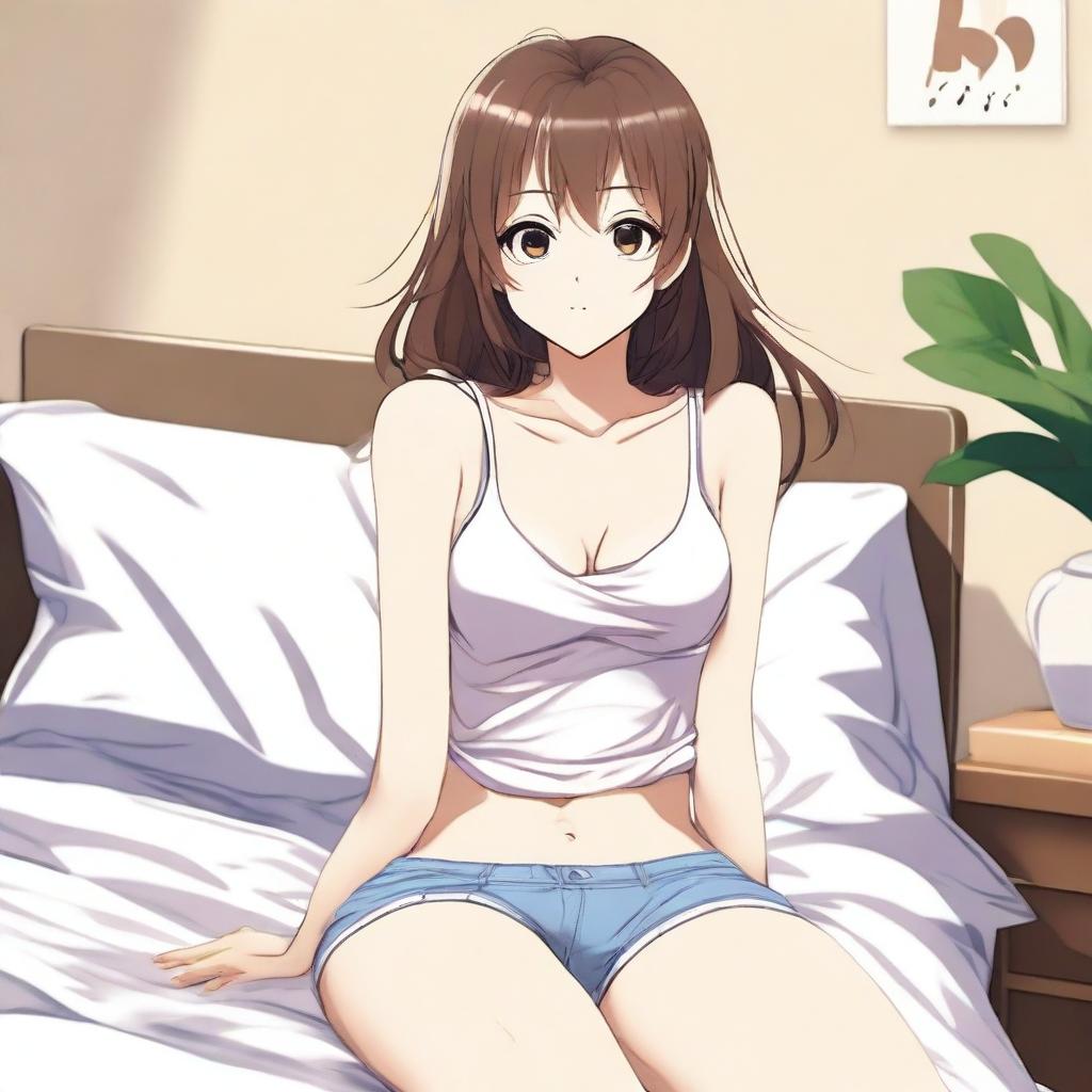 A high-quality digital art image captures an anime-style girl with shoulder-length brown hair