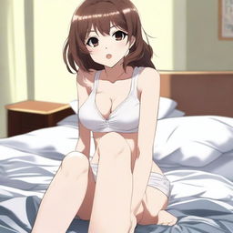 A high-quality digital art image captures an anime-style girl with shoulder-length brown hair