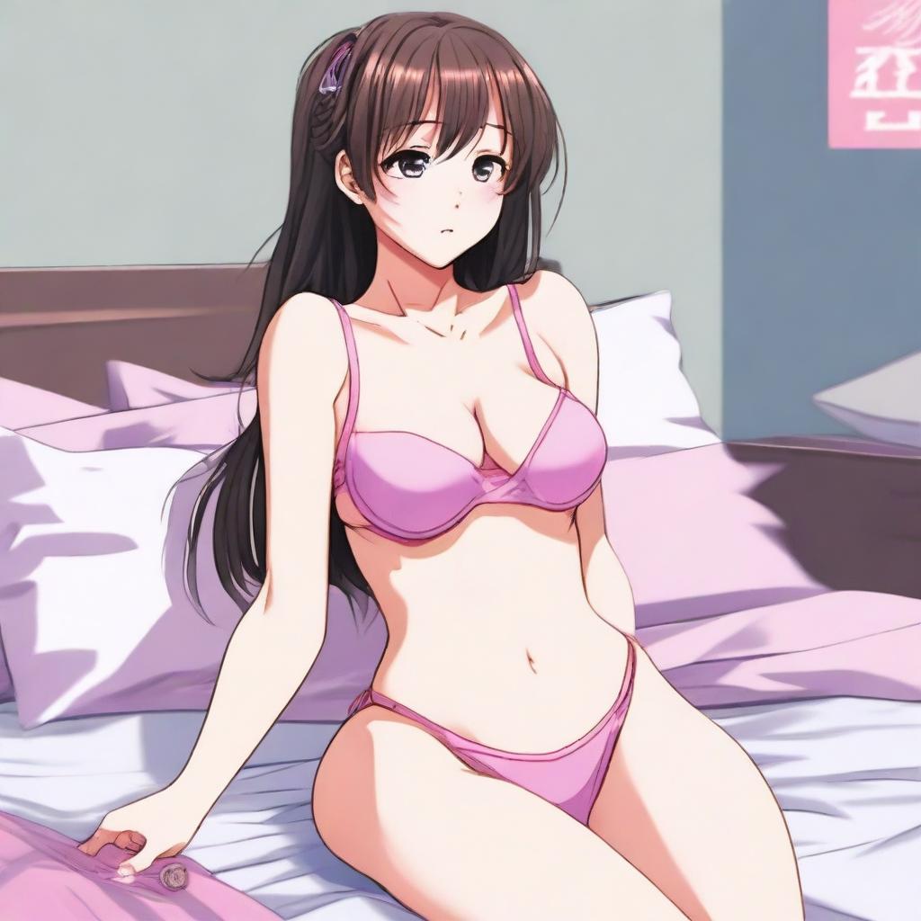 A high-quality digital art image portrays an anime girl with shoulder-length brown hair