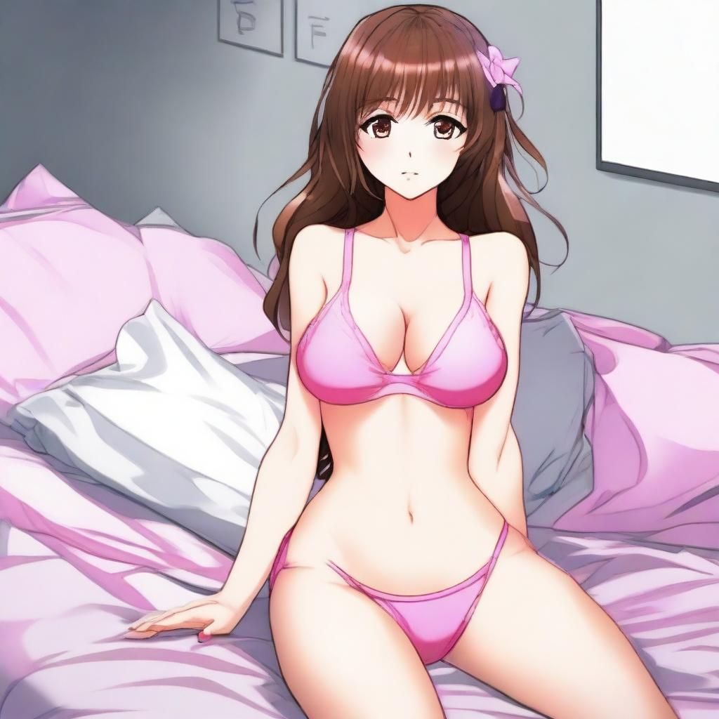 A high-quality digital art image portrays an anime girl with shoulder-length brown hair