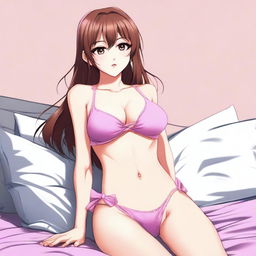 A high-quality digital art image portrays an anime girl with shoulder-length brown hair