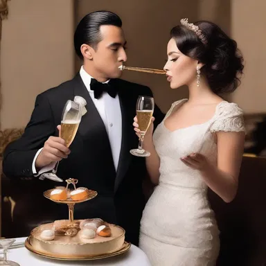 They shared a bottle of champagne, drinking from it with a syphon, symbolizing their romantic connection.