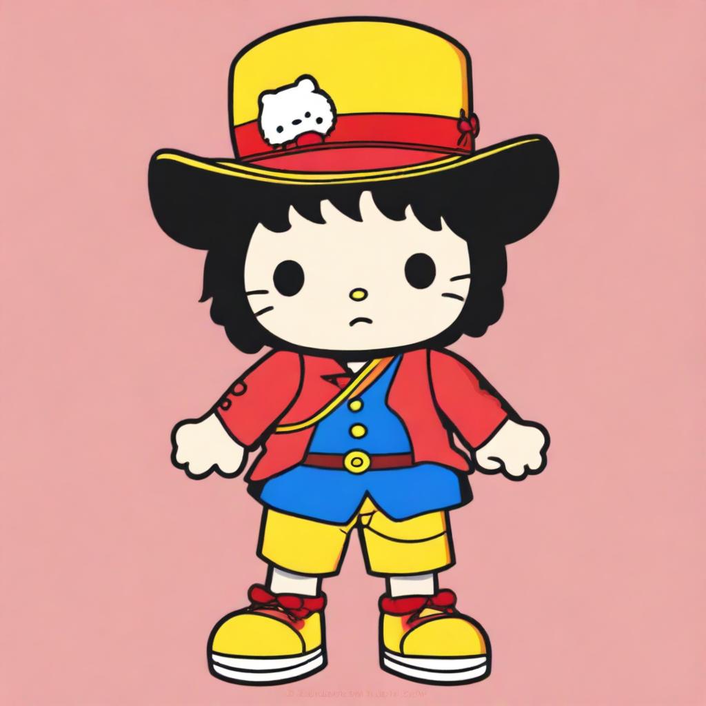 An image displaying Hello Kitty dressed as Luffy from One Piece