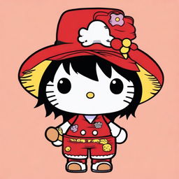 An image displaying Hello Kitty dressed as Luffy from One Piece