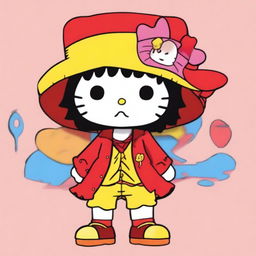 An image displaying Hello Kitty dressed as Luffy from One Piece