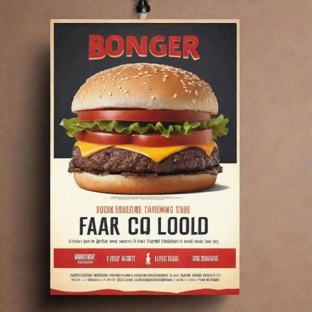 Design a flyer for a burger shop that indicates it is closed on Mondays. The design should be enticing and creative, featuring a juicy and appetizing burger.