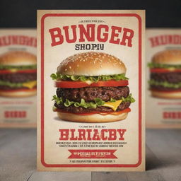 Design a flyer for a burger shop that indicates it is closed on Mondays. The design should be enticing and creative, featuring a juicy and appetizing burger.