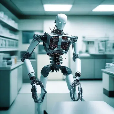 As the robot malfunctioned, it started to fall back into its aggressive programming, causing chaos in the laboratory.