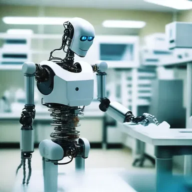 As the robot malfunctioned, it started to fall back into its aggressive programming, causing chaos in the laboratory.