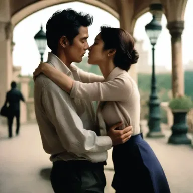 In the romantic film, the couple falls back into each other's arms after a long separation.