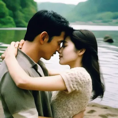 In the romantic film, the couple falls back into each other's arms after a long separation.