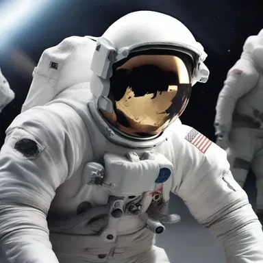 In the science fiction novel, the astronaut falls back from the rest of the crew due to a malfunction in her spacesuit.