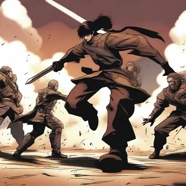During the intense battle scene, the protagonist falls back in order to regroup with their allies.