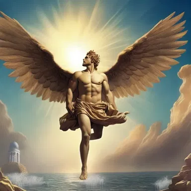 According to Greek mythology, Icarus flew too close to the sun, causing his wings to melt, and he began to fall back towards the earth.