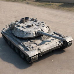 A highly detailed, sharp, and 3D realistic image of a destroyed battle tank.