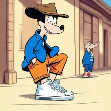The character in the cartoon wore a gillie shoe that complemented his cool outfit.