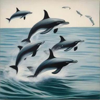 The artist's painting depicted a group of porpoises leaping out of the water.