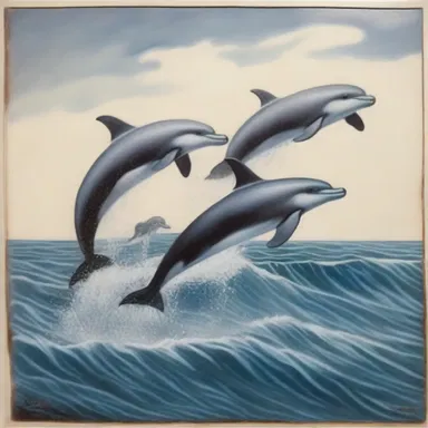 The artist's painting depicted a group of porpoises leaping out of the water.
