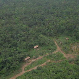 A detailed scene showcasing various forest-based industries in Uttar Pradesh, India, with lush greenery, timber production, bamboo crafts, and herbal medicine manufacturing.