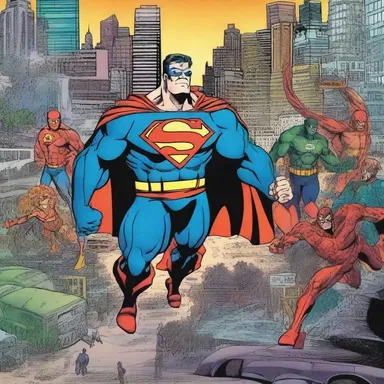 In the comic book, the superhero faces oodles of villains to protect the city.