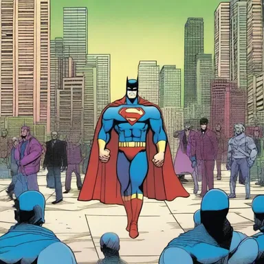In the comic book, the superhero faces oodles of villains to protect the city.