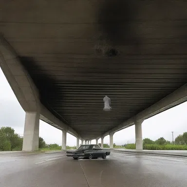 As they were driving under the overpass, they saw a ghostly figure standing on top, sending shivers down their spines.