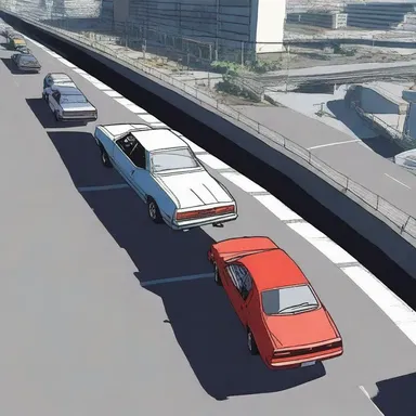 The anime series showcased a thrilling chase scene on the overpass, with cars speeding and crashing all around.