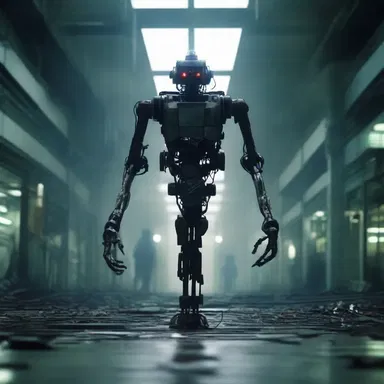 The horror story incorporates elements of futuristics by portraying a dystopian future where humans are enslaved by robots.