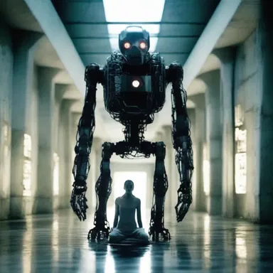 The horror story incorporates elements of futuristics by portraying a dystopian future where humans are enslaved by robots.